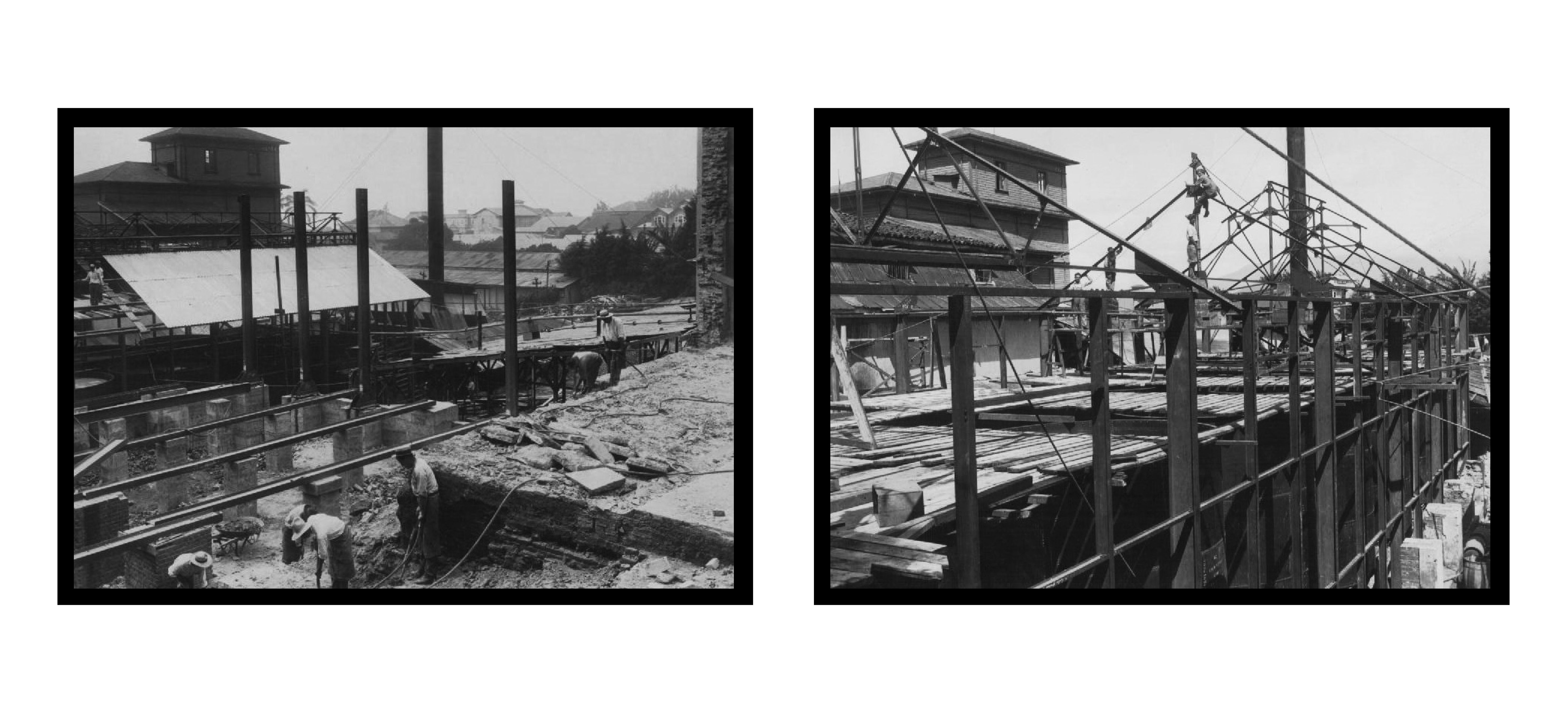 Fotograbado Cabezas. S.F. Construcción de nueva área de fermentación. Vistas desde el actual edificio 1993. Archivo Fanal.