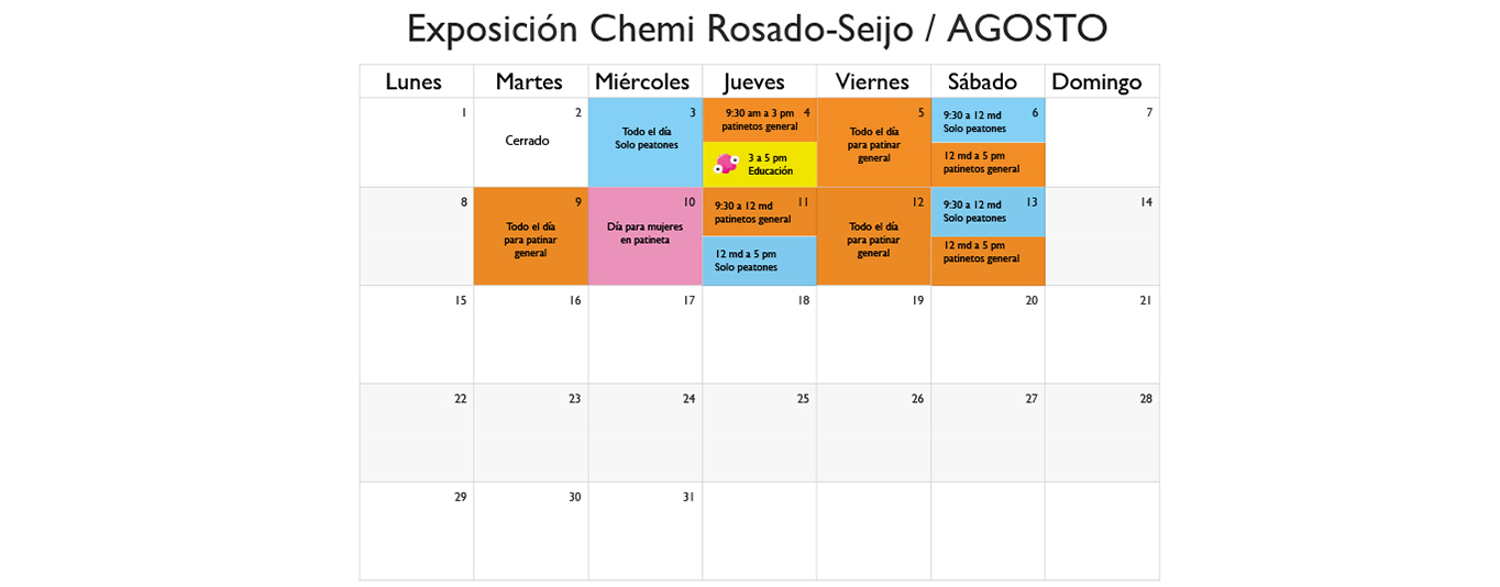 Horario de uso de la rampa para patinar en agosto 2016